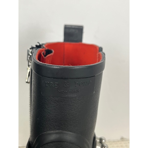 Rag & Bone Moto Rain Boots Black Red Lining Zip Ankle Boots Size 37 - Picture 5 of 10